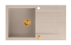 Lavello da incasso Quadri Luton perla beige in granito con superficie di sgocciolamento reversibile 86x50cm con tappo di rame 1208971777