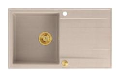 Lavabo sopra-top Quadri Luton pearl beige in granito con piano di scolatura reversibile 86x50cm con tappo dorato 1208971778