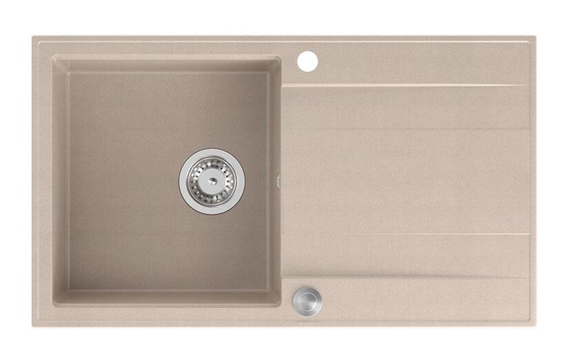 Lavello da incasso Quadri Luton in granito beige perlato con zona di scolatura reversibile 86x50cm con tappo in acciaio inossidabile 1208971779 - Productafbeelding