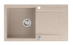 Lavello da incasso Quadri Luton in granito beige perlato con zona di scolatura reversibile 86x50cm con tappo in acciaio inossidabile 1208971779