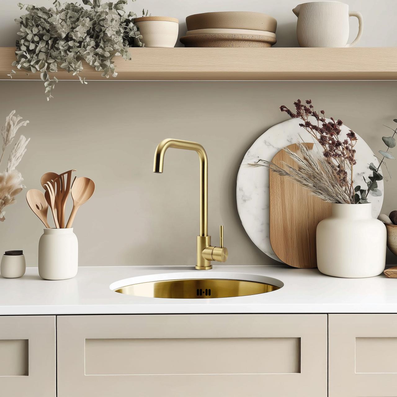 Pure.Sink Rondo Lavandino Rotondo Dorato da incasso, sottotop e sopratop 38 cm PRN38-60 - Productafbeelding 2