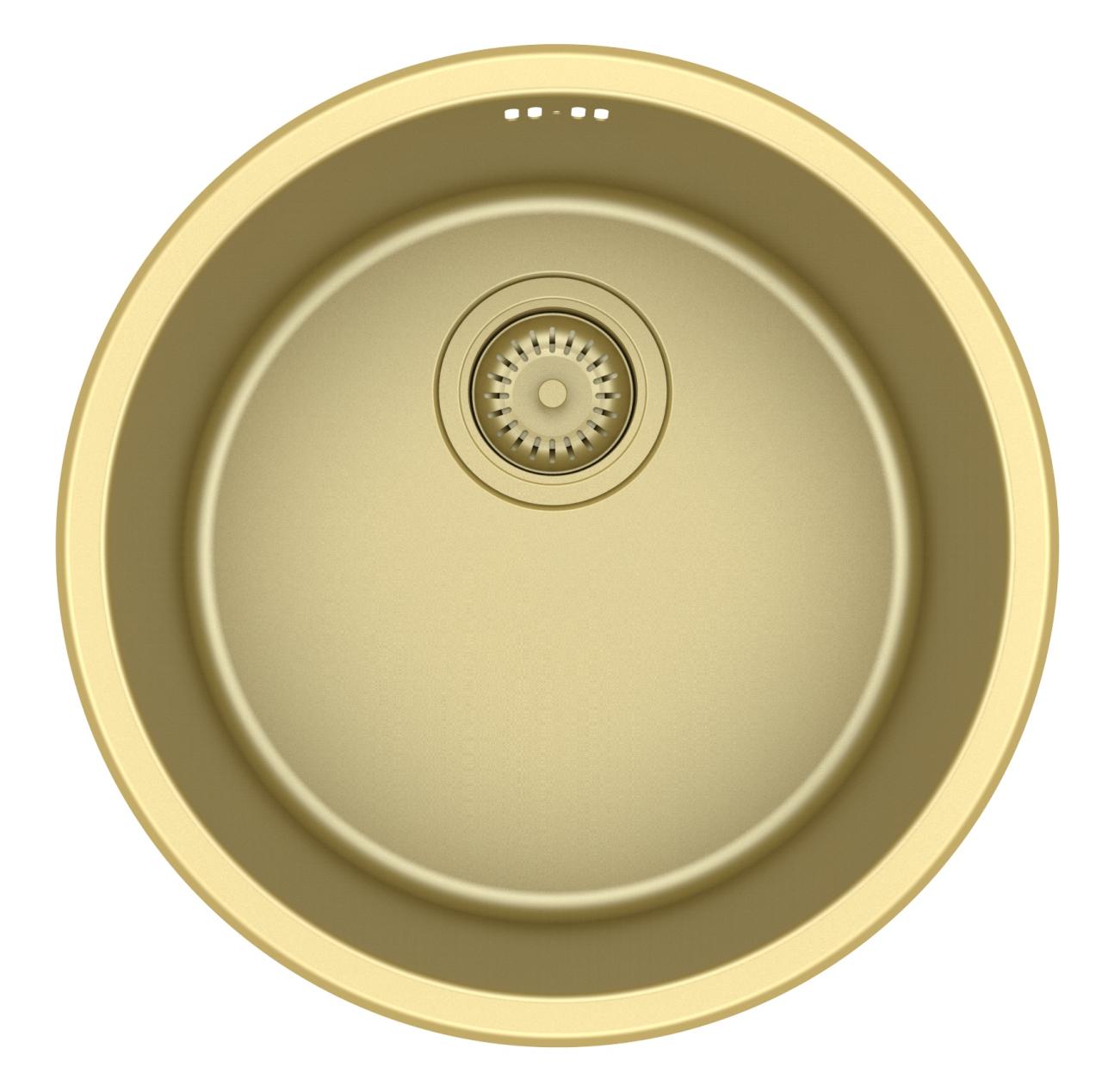 Pure.Sink Rondo Lavandino Rotondo Dorato da incasso, sottotop e sopratop 38 cm PRN38-60 - Productafbeelding