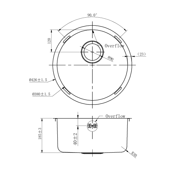 Pure.Sink Rondo Lavandino Rotondo Dorato da incasso, sottotop e sopratop 38 cm PRN38-60 - Productafbeelding 5