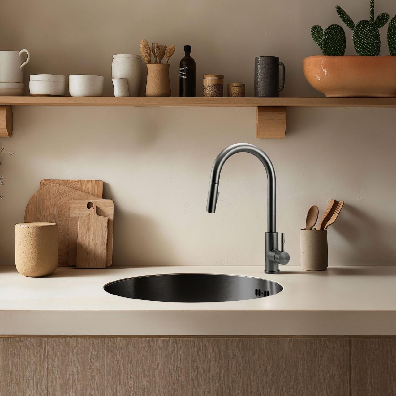 Pure.Sink Rondo Gun metal Rotondo Lavello da incasso, sottotop e sopratop 38 cm PRN38-61 - Productafbeelding 2