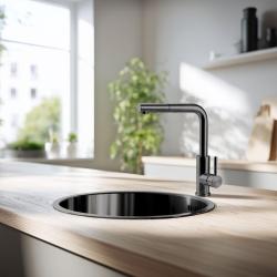 Pure.Sink Rondo Gun metal Rotondo Lavello da incasso, sottotop e sopratop 38 cm PRN38-61