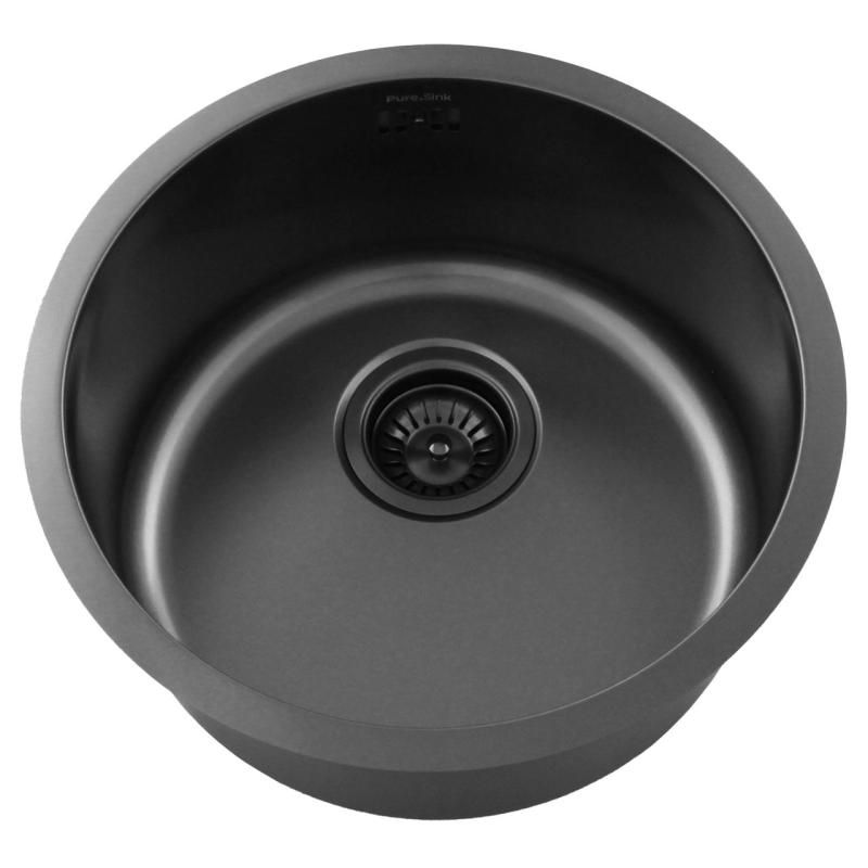 Pure.Sink Rondo Gun metal Rotondo Lavello da incasso, sottotop e sopratop 38 cm PRN38-61