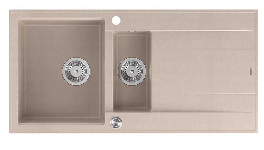 Quadri Luton perla beige granito sopraelevato 1,5 lavello con zona di scolatura reversibile 100x50cm con tappo in acciaio inossidabile 1208971794 - Productafbeelding