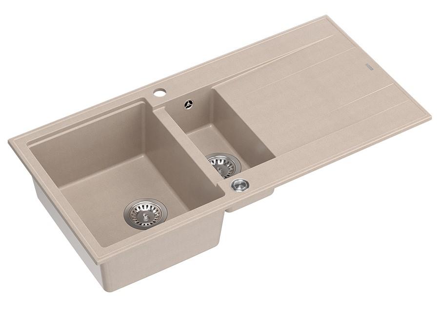 Quadri Luton perla beige granito sopraelevato 1,5 lavello con zona di scolatura reversibile 100x50cm con tappo in acciaio inossidabile 1208971794 - Productafbeelding 2