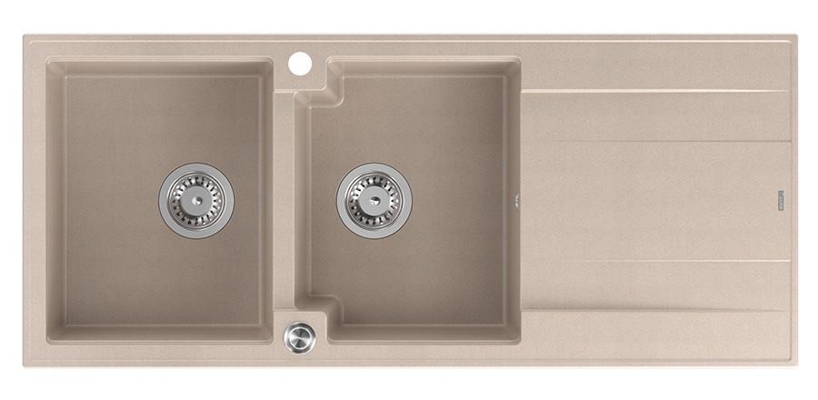 Quadri Luton montaggio doppio lavello in granito beige perla con zona di scolo 116x50 cm con tappo in acciaio inox 1208971812 - Productafbeelding