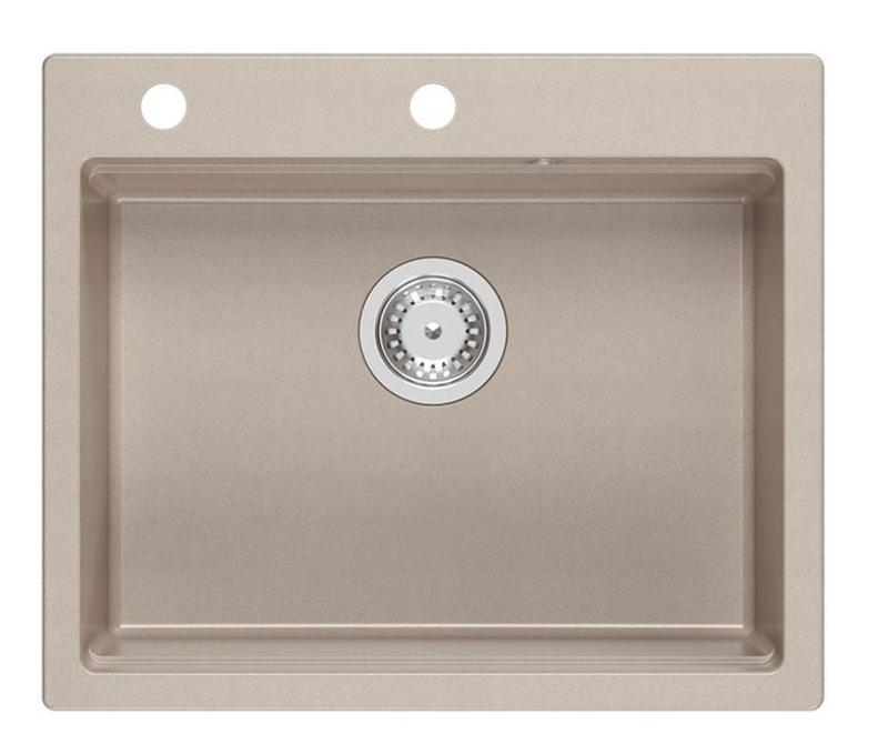 Lavabo da incasso Quadri Durham Pearl Beige in granito 595x500 con dispenser di sapone, tagliere, vaschetta interna e tappetino rotolante 1208971814