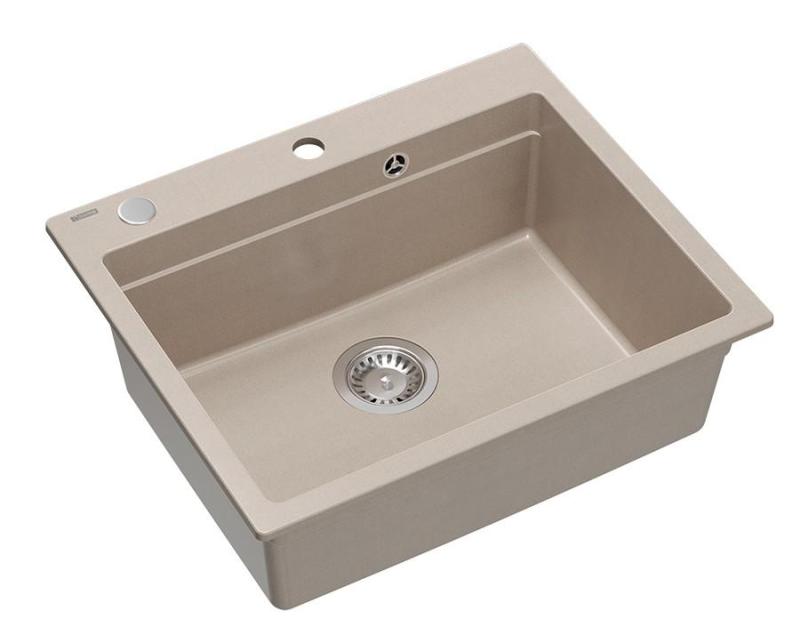 Lavabo da incasso Quadri Durham Pearl Beige in granito 595x500 con dispenser di sapone, tagliere, vaschetta interna e tappetino rotolante 1208971814