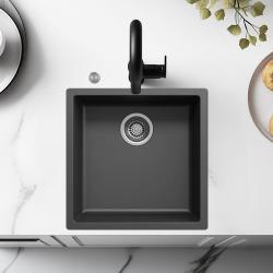 Lavello Ausmann Fibre nero 40x40cm da incasso, da appoggio e da installare a filo con tappo automatico in acciaio inossidabile 1208971836