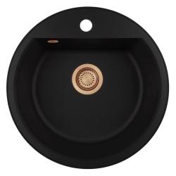 GraniteMy Bremen lavabo rotondo in granito 43 cm nero da incasso e sottotop con foro per rubinetto e tappo di rame 1208971837