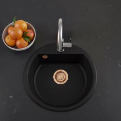 GraniteMy Bremen lavabo rotondo in granito 43 cm nero da incasso e sottotop con foro per rubinetto e tappo di rame 1208971837