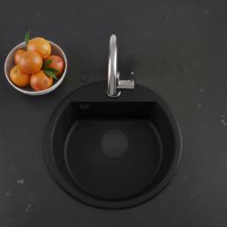 GraniteMy Bremen lavabo rotondo in granito 43 cm nero, da incasso e sottotop, con foro per rubinetto e tappo automatico nero 1208971839