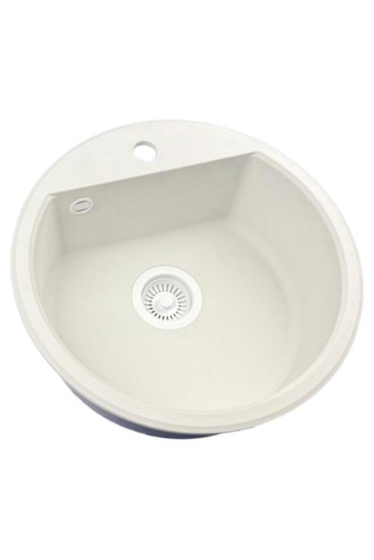 GraniteMy Bremen lavabo rotondo in granito 43 cm bianco, da appoggio e sottotop, con foro per rubinetto e tappo automatico bianco 1208971850