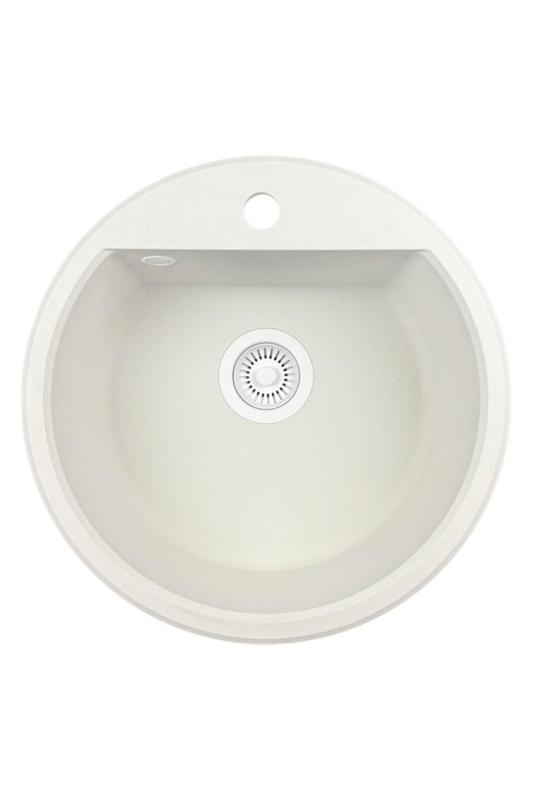 GraniteMy Bremen lavabo rotondo in granito 43 cm bianco, da appoggio e sottotop, con foro per rubinetto e tappo automatico bianco 1208971850