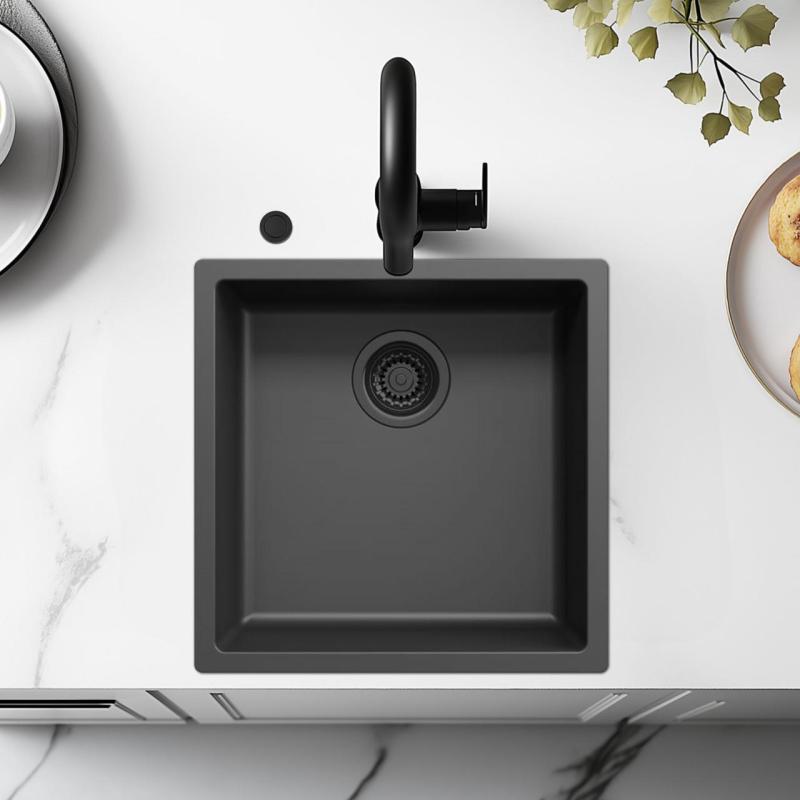 Lavello Ausmann Fibre nero 40x40cm da incasso, da appoggio e da filo con tappo automatico nero 1208971851