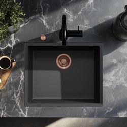 Lavello Ausmann Fibre nero 50x40cm da incasso, sopraelevato e a filo con tappo automatico in rame 1208971858