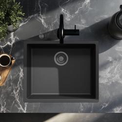 Lavello Ausmann Fibre nero 50x40cm da sottotop, da appoggio e da incasso con tappo automatico in metallo color canna di fucile 1208971860