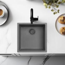 Ausmann Fibre lavandino in calcestruzzo grigio 40x40cm da incasso, da appoggio e da installazione con tappo in metallo canna di fucile 1208971882