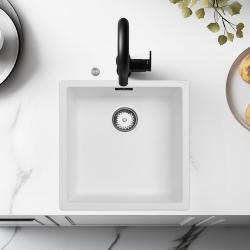 Lavabo bianco Ausmann Fibre 40x40cm da incasso, da appoggio e da installazione a filo con tappo automatico in acciaio inossidabile 1208971891