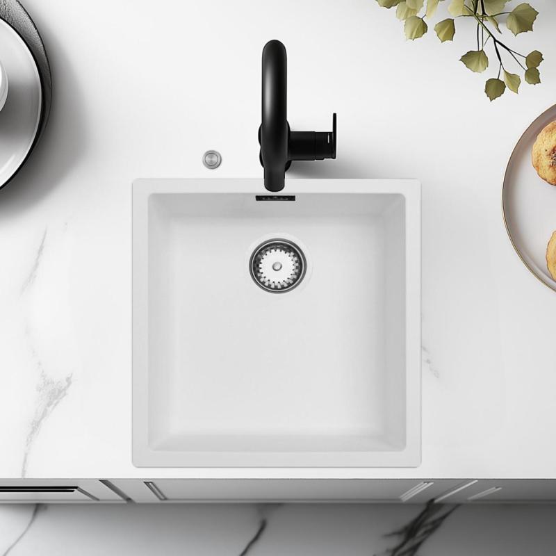 Lavabo bianco Ausmann Fibre 40x40cm da incasso, da appoggio e da installazione a filo con tappo automatico in acciaio inossidabile 1208971891