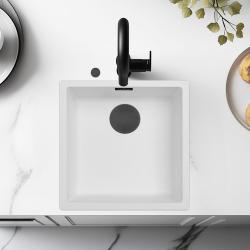 Lavello in fibra Ausmann bianco 40x40cm da sottotop, sopratop e filotop con tappo automatico nero 1208971892