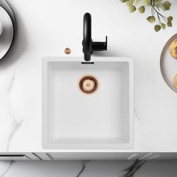 Lavabo bianco Ausmann Fibre 40x40cm da incasso, sopraelevato e a filo con tappo automatico in rame 1208971893