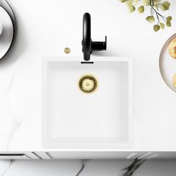 Lavabo bianco Ausmann Fibre 40x40cm da incasso, sopraelevato e a filo con tappo automatico dorato 1208971894