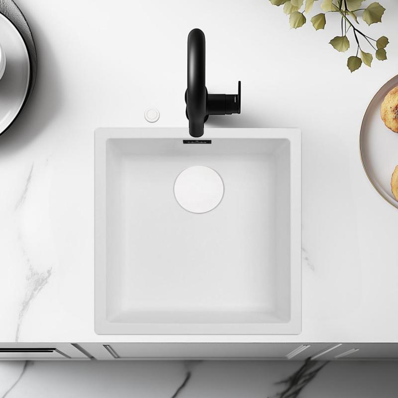 Lavabo bianco Ausmann Fibre 40x40cm da incasso, da appoggio e da installazione a filo con tappo automatico bianco 1208971896