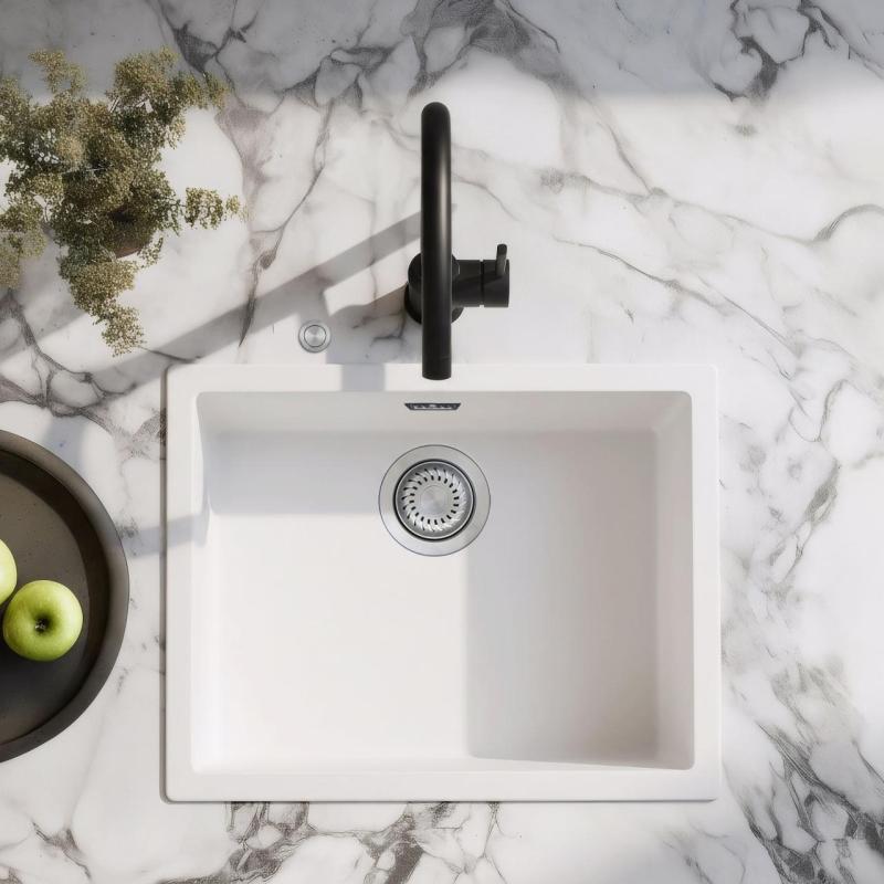 Lavabo bianco Ausmann Fibre 50x40cm da incasso, sopraelevato e a filo con tappo automatico in acciaio inossidabile 1208971898