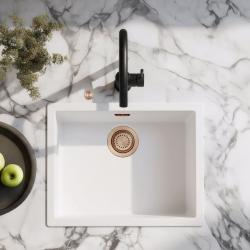 Lavello sottopiano, soprapiano e a filo in fibra Ausmann bianco 50x40cm con tappo automatico in rame 1208971900