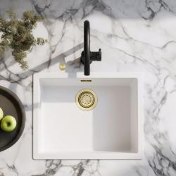 Lavello sottotop Ausmann Fibre bianco 50x40cm, montaggio a filo e sopra il piano con tappo automatico dorato 1208971901