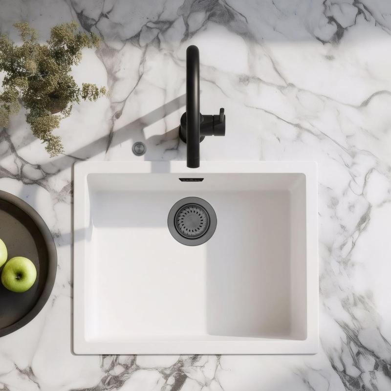 Lavandino Ausmann Fibre bianco 50x40cm da incasso, da appoggio e da montaggio a filo con tappo automatico in metallo color canna di fucile 1208971902