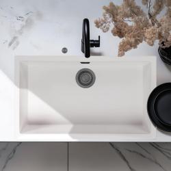 Ausmann Fibre bianco grande lavello 70x40cm da incasso, da montaggio e da superficie con tappo automatico in metallo color canna di fucile 1208971908