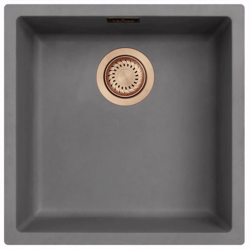 Ausmann Fibre lavabo in cemento grigio 40x40cm da incasso, da appoggio e da montaggio a filo con tappo automatico di rame 1208971912