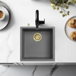 Ausmann Fibre lavello in cemento grigio 40x40cm da sottotop, sopratop e filotop con tappo automatico dorato 1208971913