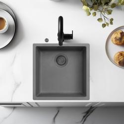 Ausmann Fibre lavabo in cemento grigio 40x40cm da incasso, da appoggio e da installare con tappo automatico in metallo canna di fucile 1208971914