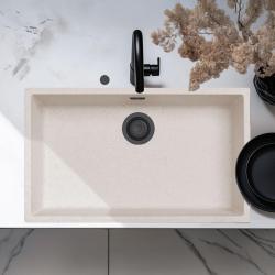 Ausmann Fibre sabbia bianca grande lavabo sottotop 70x40cm, sopratop e filotop con tappo automatico nero 1208971936