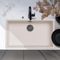 Ausmann Fibre sabbia bianca grande lavabo sottotop 70x40cm, sopratop e filotop con tappo automatico in metallo canna di fucile 1208971939