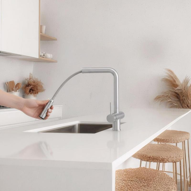 Pure.Sink Elite Steel Clear-S RVS Rubinetto da cucina a 3 vie in acciaio inox con bocca estraibile e acqua filtrata PS8120-02