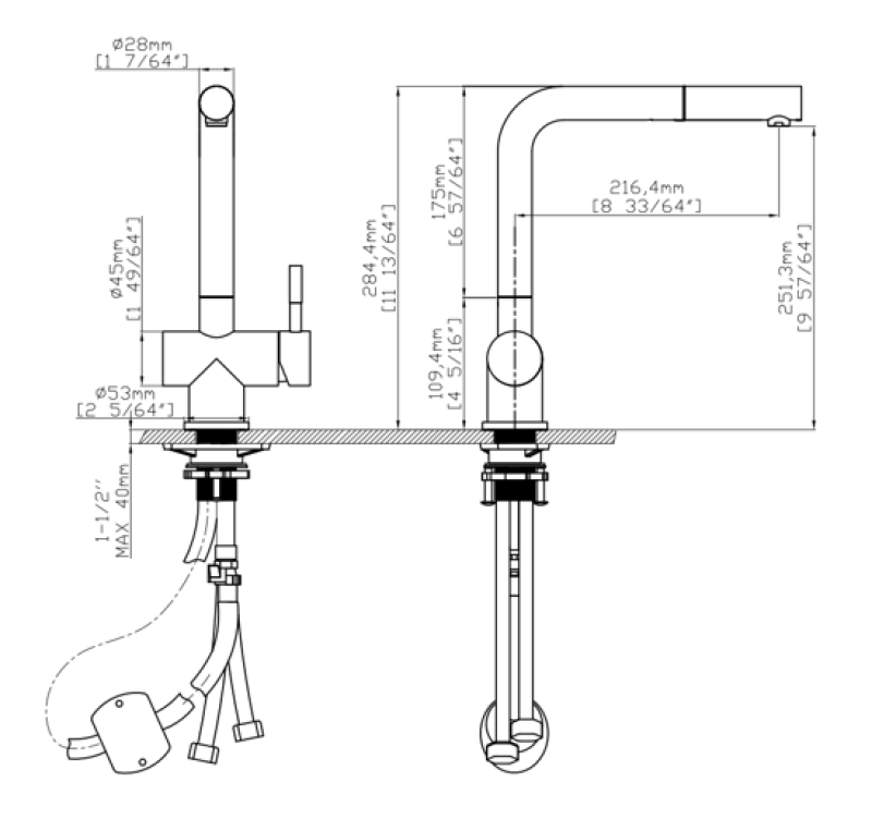 Pure.Sink Elite Steel Pulse-S rubinetto da cucina in acciaio inossidabile con bocca estraibile e modalità spray PS8500-02