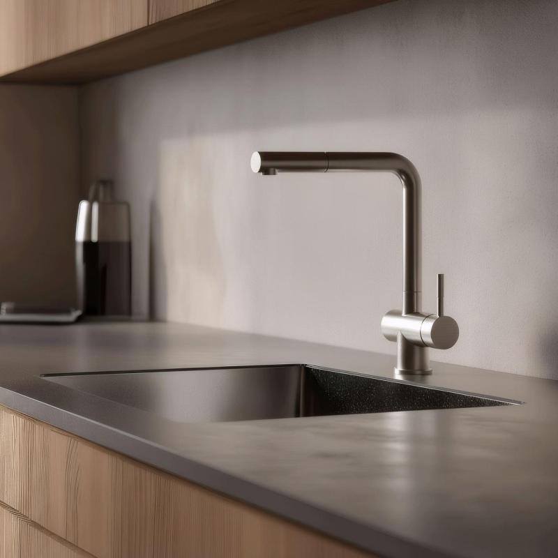 Pure.Sink Elite Steel Pulse-S rubinetto da cucina in acciaio inossidabile con bocca estraibile e modalità spray PS8500-02