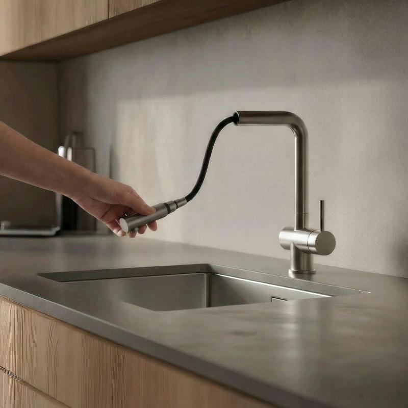 Pure.Sink Elite Steel Pulse-S rubinetto da cucina in acciaio inossidabile con bocca estraibile e modalità spray PS8500-02
