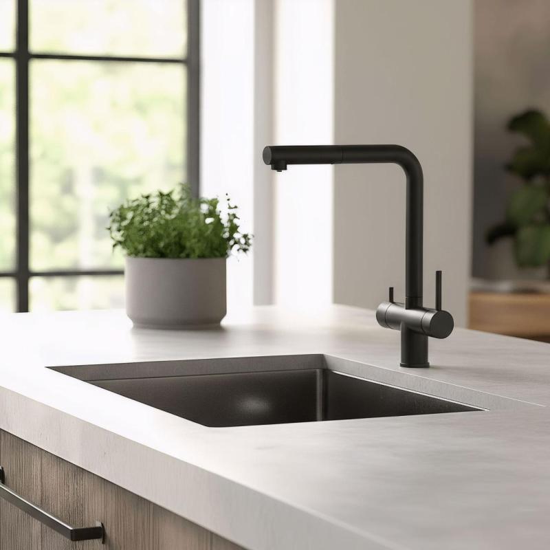 Pure.Sink Elite Steel Clear-S Mat nero Rubinetto da cucina a 3 vie con bocca estraibile e acqua filtrata PS8120-10