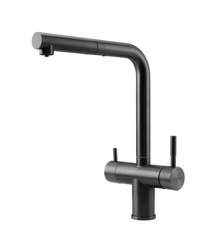 Pure.Sink Elite Steel Clear-S PVD metallo pistola 3-vie Rubinetto da cucina con Bocca Estraibile e Acqua Filtrata PS8120-61