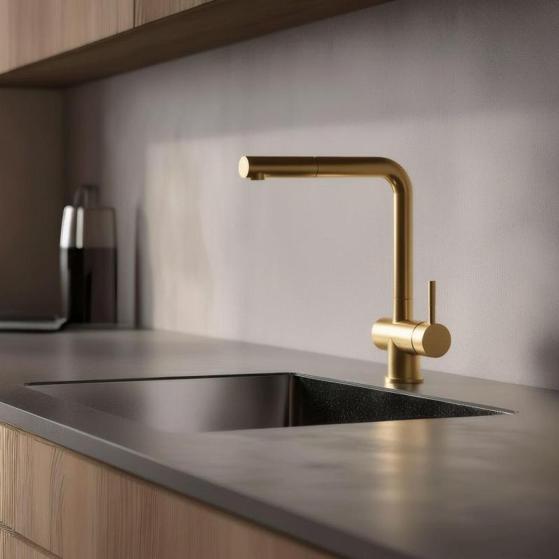Pure.Sink Elite Steel Pulse-S rubinetto da cucina PVD in oro spazzolato con bocca estraibile e modalità spray PS8500-60