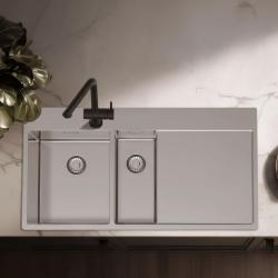 Pure.Sink Exclusivo Lavello in acciaio inox 1,5 con sgocciolatoio 100x52 cm Rubinetto a leva sinistro PEX3418100LT-02