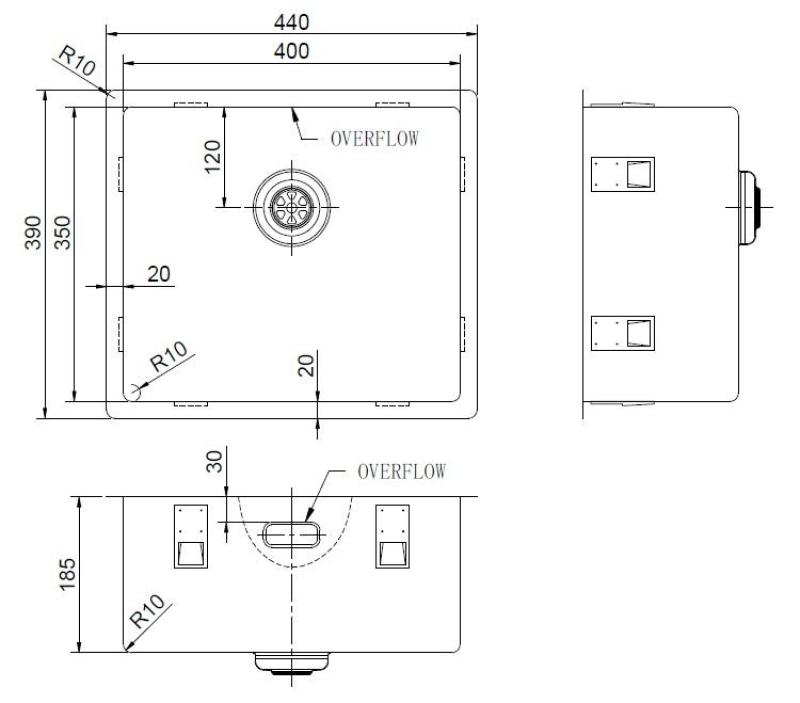Pure.Sink Exclusivo Lavello speciale in acciaio inox da 35 cm di lunghezza 40x35 cm 10 mm di raggio PEX4035-02